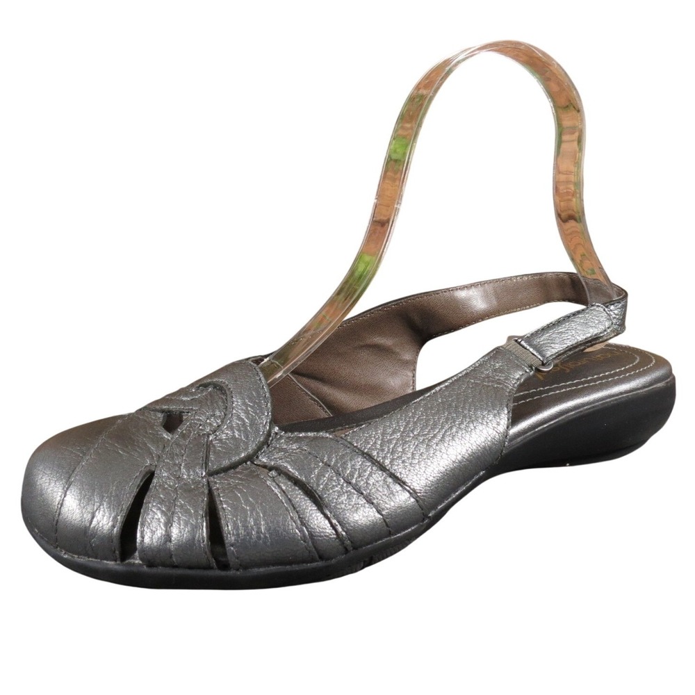 Naturalizer Civil Womens 7.5 Gray Leather Slingback Flats Comfort Casual
